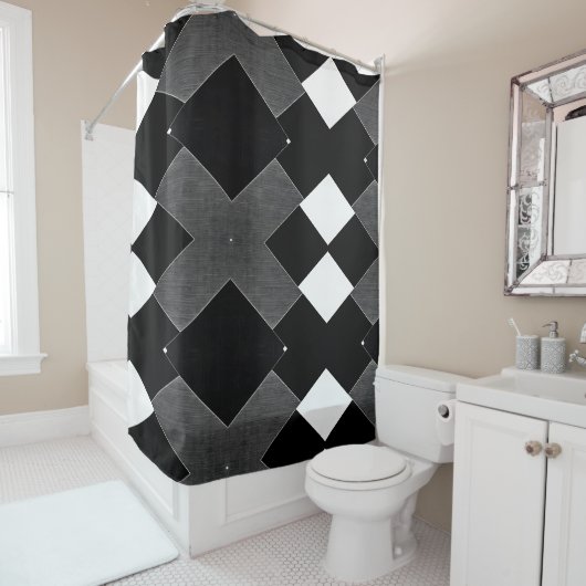 白黒レースパターンのシャワーカーテン シャワーカーテン (インサイチュ)