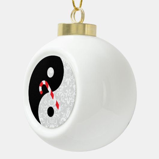 白黒レースフェイク陰陽とキャンディーケーン セラミックボールオーナメント (右)