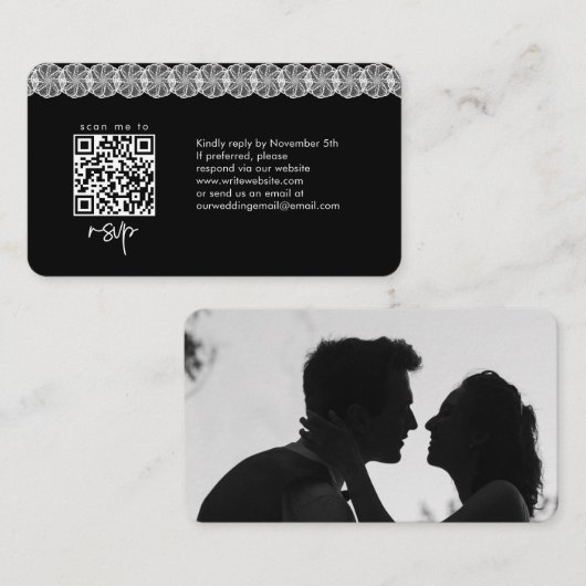 白黒レースフォトQRコード結婚のウェブサイト エンクロージャーカード (正面/裏面)