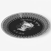 白黒レースフローラスカルハロウィン結婚ズ ペーパープレート (アングル)