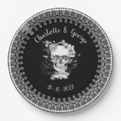 白黒レースフローラスカルハロウィン結婚ズ ペーパープレート (正面)