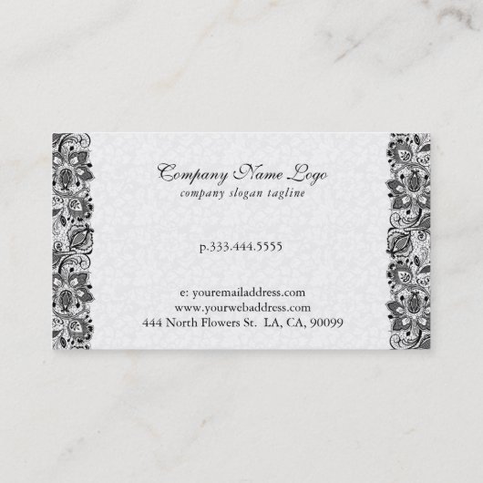 白黒レースフローラダマスクウェディングプランナー 名刺 (裏面)