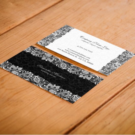 白黒レースフローラダマスクウェディングプランナー 名刺