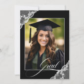 白黒レース写真卒業 案内状 (正面)