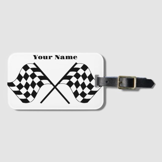 白黒レース市松模様にフラグ ラゲッジタグ (正面横)