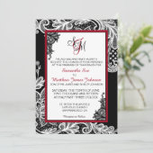 白黒レース結婚式招待状 招待状 (スタンド正面)