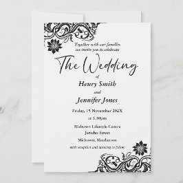 白黒レース結婚式招待状 招待状