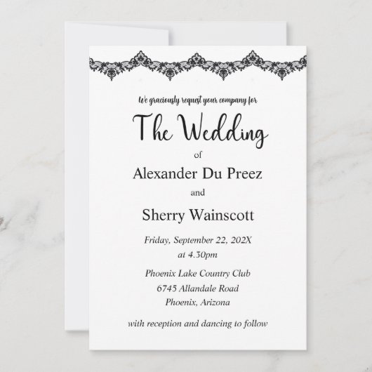 白黒レース結婚式招待状 招待状 (正面)
