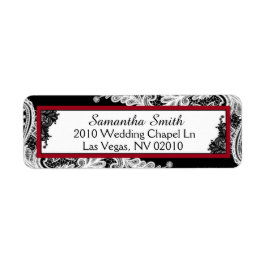 白黒レース赤アクセント結婚式ラベル ラベル