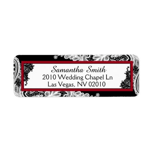 白黒レース赤アクセント結婚式ラベル ラベル (正面)