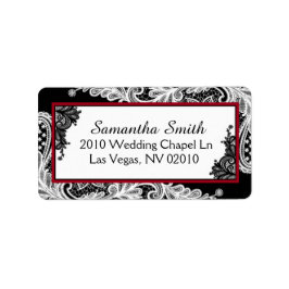 白黒レース赤アクセント結婚式ラベル ラベル