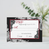 白黒レースRSVPカーエレガントド 出欠カード (スタンド正面)