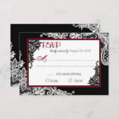 白黒レースRSVPカーエレガントド 出欠カード (正面/裏面)