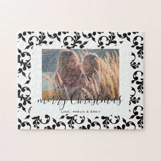 白黒ロココメリークリスマススクリプト写真 ジグソーパズル (横)