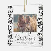 白黒ロココメリークリスマススクリプト写真 セラミックオーナメント (左)