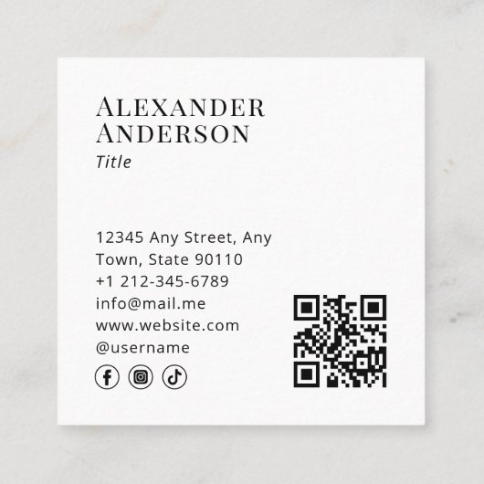 白黒ロゴを追加するQRコードソーシャルメディア スクエア名刺 (裏面)