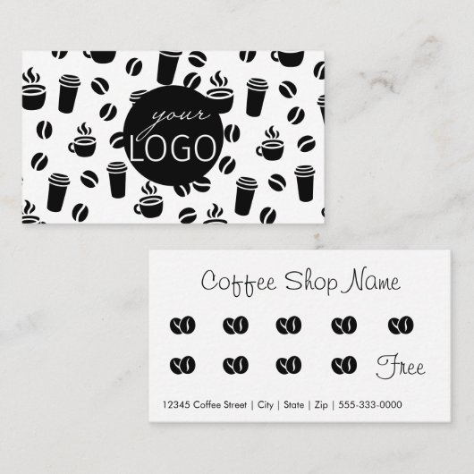 白黒ロゴコーヒーショップパターンロイヤリティB 名刺 (正面/裏面)