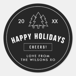 白黒ロゴスタイルモダンクリスマスツリークラス ラウンドシール