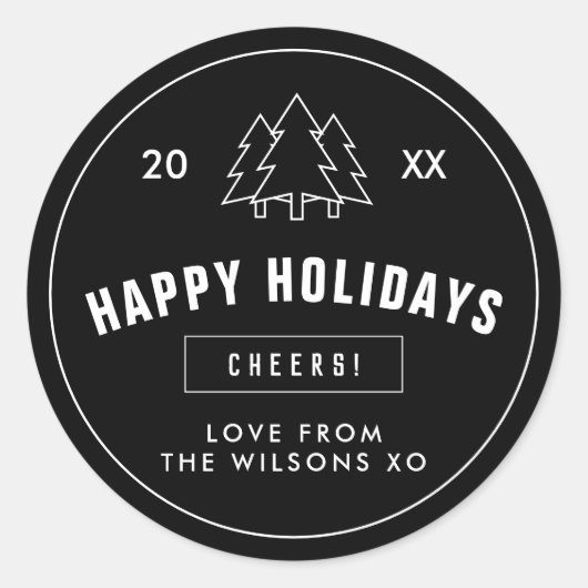 白黒ロゴスタイルモダンクリスマスツリークラス ラウンドシール (正面)