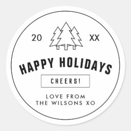 白黒ロゴスタイルモダンクリスマスツリー ラウンドシール