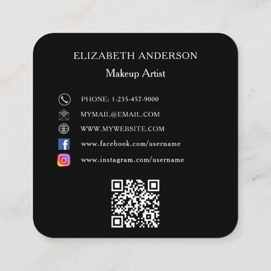 白黒ロゴソーシャルメディアQRコーモダンド スクエア名刺 (裏面)