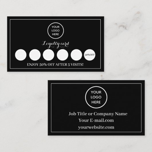 白黒ロゴモダンビジネス報酬パンチ ロイヤリティカード (正面/裏面)
