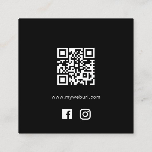 白黒ロゴ写真QRコードのソーシャルメディアのアイコン スクエア名刺 (裏面)