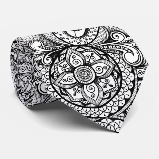 白黒ロゼットフローラペイズリー ネクタイ (ロール)