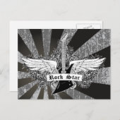 白黒ロックスター電気ギターウィング ポストカード (正面/裏面)