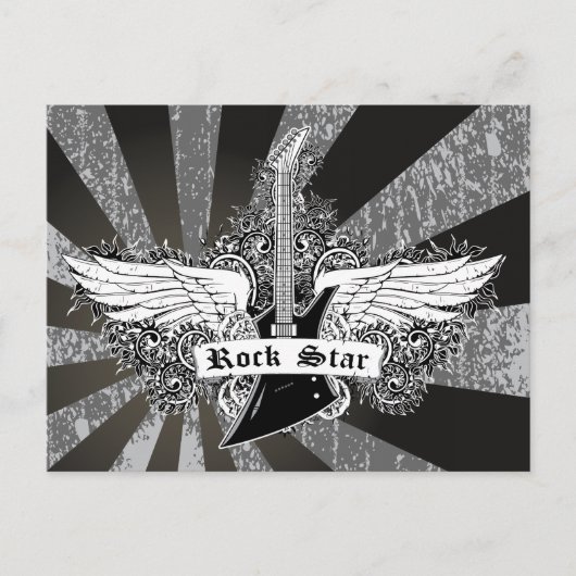 白黒ロックスター電気ギターウィング ポストカード (正面)