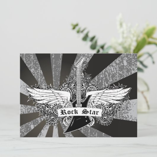 白黒ロックスター電気ギターウィング 招待状 (スタンド正面)
