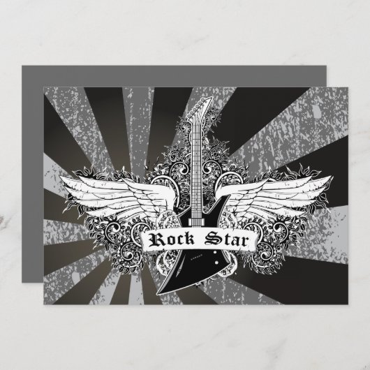 白黒ロックスター電気ギターウィング 招待状 (正面/裏面)