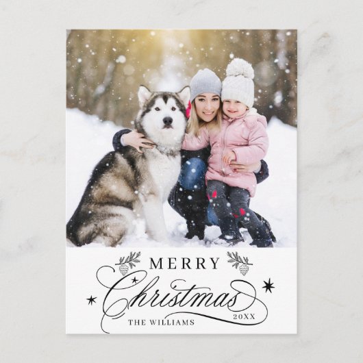 白黒ロマンチックなメリークリスマスフォト ポストカード (正面)