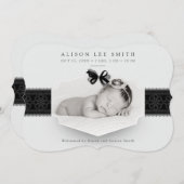 白黒ロマンチックなレース誕生のお知らせ 案内状 (正面/裏面)