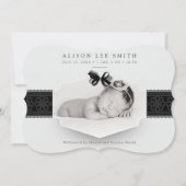 白黒ロマンチックなレース誕生のお知らせ 案内状 (正面)