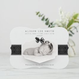 白黒ロマンチックなレース誕生のお知らせ 案内状