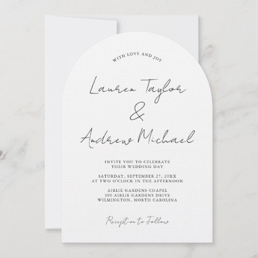 白黒ロマンチックモダンアー結婚チ 招待状 (正面)