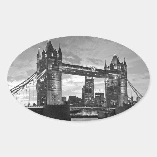 白黒ロンドンタワーブリッジUK旅行 楕円形シール (正面)