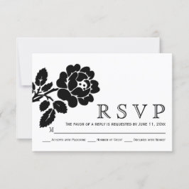 白黒ローズウェディングモダンRSVP 出欠カード