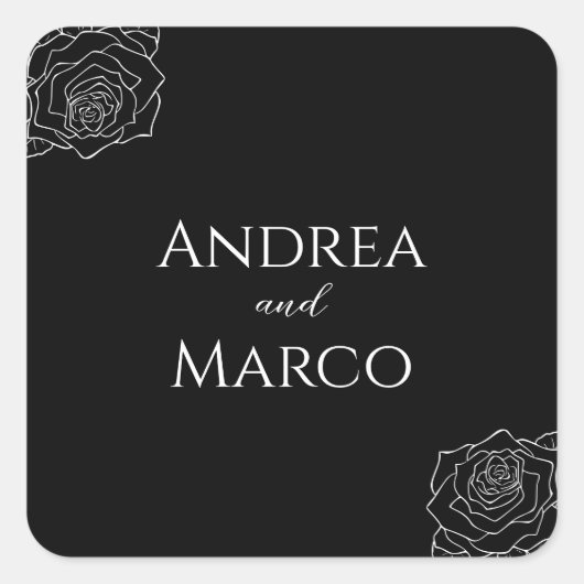 白黒ローズゴシック結婚式の引き出物 スクエアシール (正面)