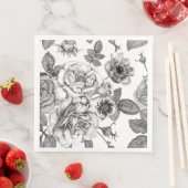 白黒ローズパターン紙ナプキン (インサイチュ)