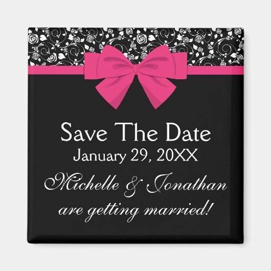 白黒ローズピンクボウ マグネット (正面)