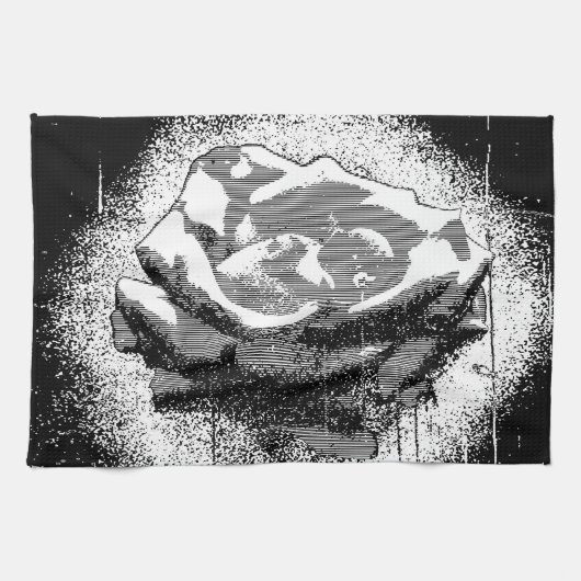 白黒ローズファインアート キッチンタオル (横)