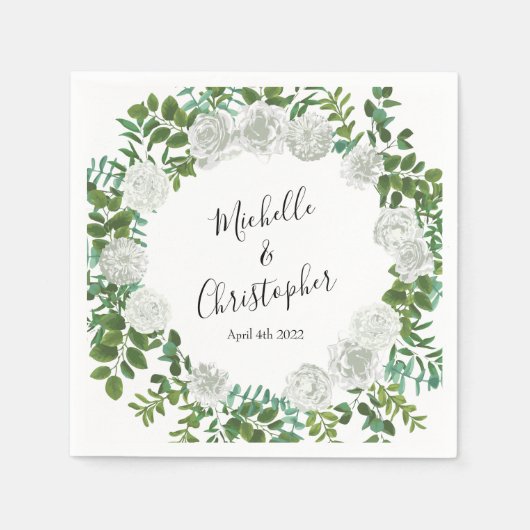 白黒ローズフローラ結婚ズ スタンダードカクテルナプキン (正面)