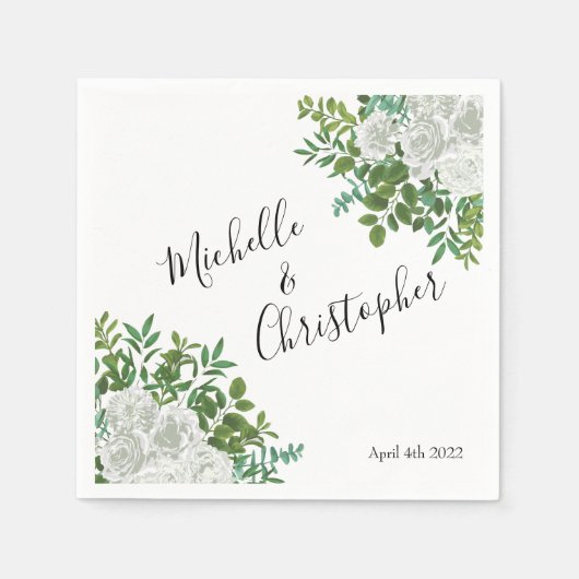 白黒ローズフローラ結婚ズ スタンダードカクテルナプキン (正面)