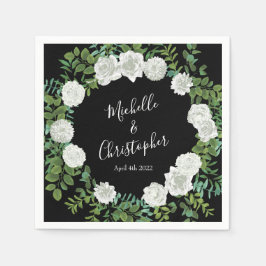 白黒ローズフローラ結婚ズ スタンダードカクテルナプキン