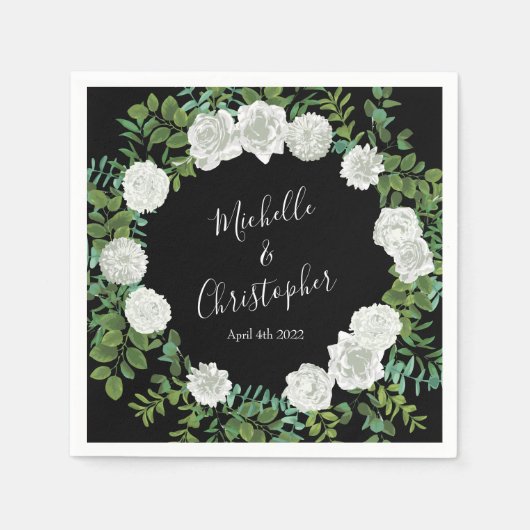 白黒ローズフローラ結婚ズ スタンダードカクテルナプキン (正面)