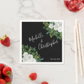 白黒ローズフローラ結婚ズ スタンダードカクテルナプキン (インサイチュ)