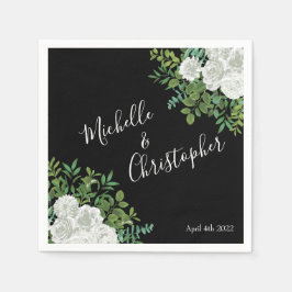 白黒ローズフローラ結婚ズ スタンダードカクテルナプキン