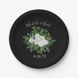 白黒ローズフローラ結婚ズ ペーパープレート
